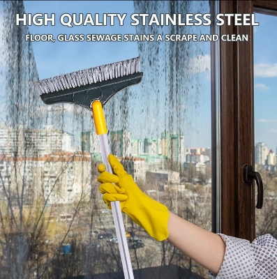 Picture of Bathroom Cleaning Brush with Wiper 2 in 1_FB-2005 Tiles Cleaning Brush Floor Scrub Bathroom Brush with Long Handle Rotatable Head. Bathroom Floor Cleaning Brush (2 in 1 Cleaning Brush)