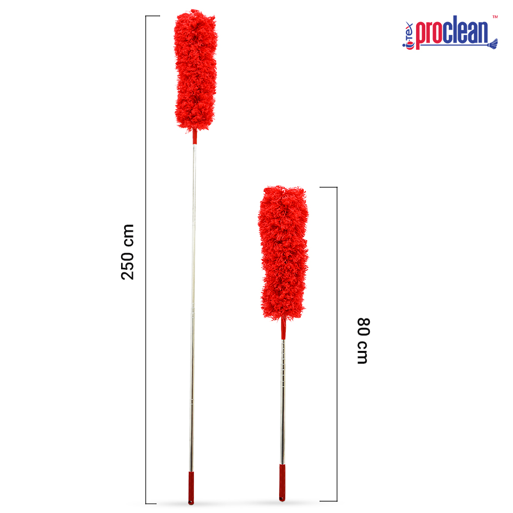 Picture of Proclean Telescopic Microfiber Feather Duster LD-1909, Extendable Duster Washable, Flexible Head for Cleaning Fans, Blinds, Cobwebs, Cars Wet or Dry Use