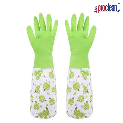 Picture of Proclean Regular Kitchen Gloves KG-1428 -100% waterproof - Long Cuff Dishwashing Gloves Heavy Duty, Reusable Large Gloves for Kitchen, Bathroom, Gardening, Working, Pet Care.