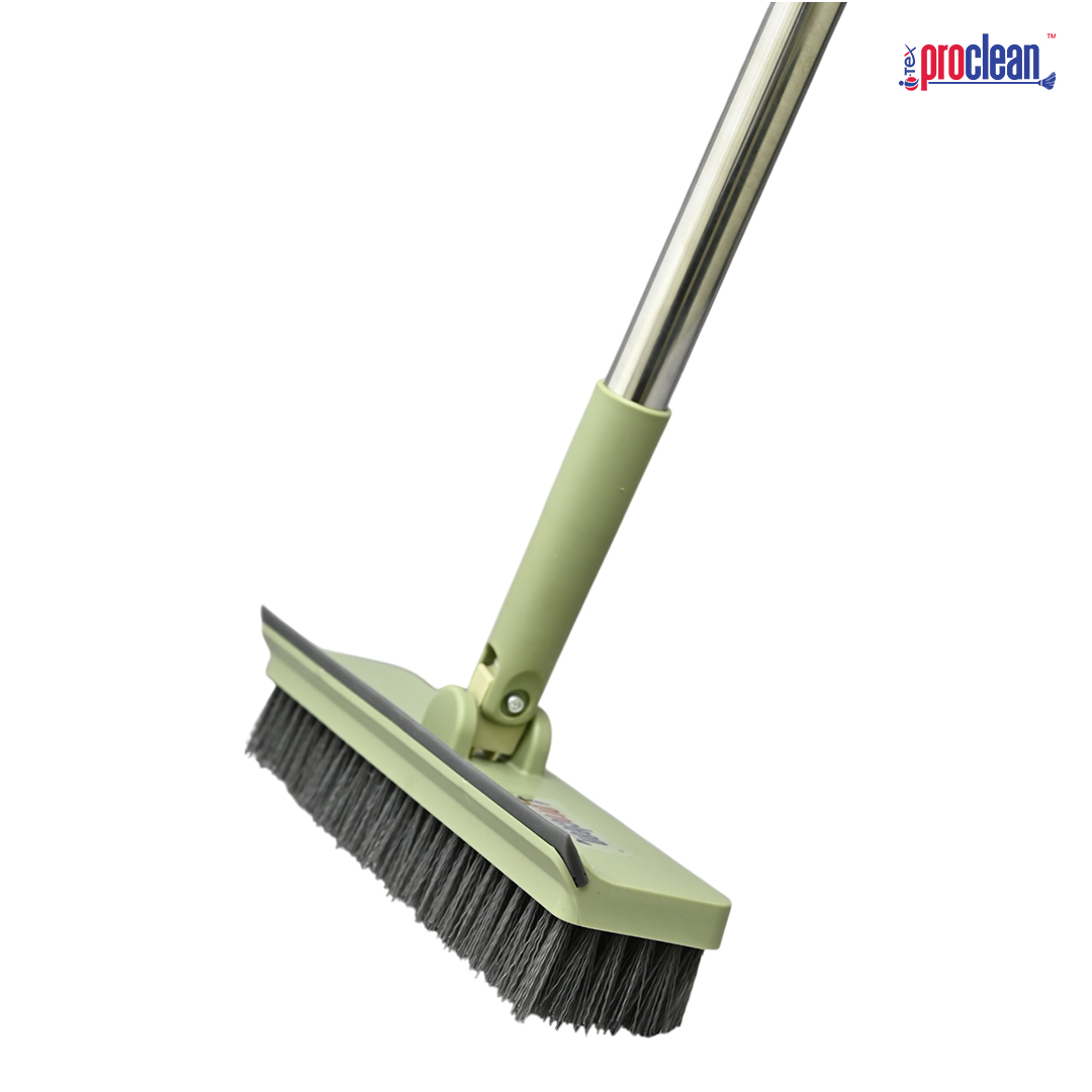 Picture of Proclean Long Scrubbing Brush_LB-0858 with adjustable long handle, squeegee and bristles 2 in 1 for cleaning bathrooms, tiles, garages, walls,floors and swimming pools
