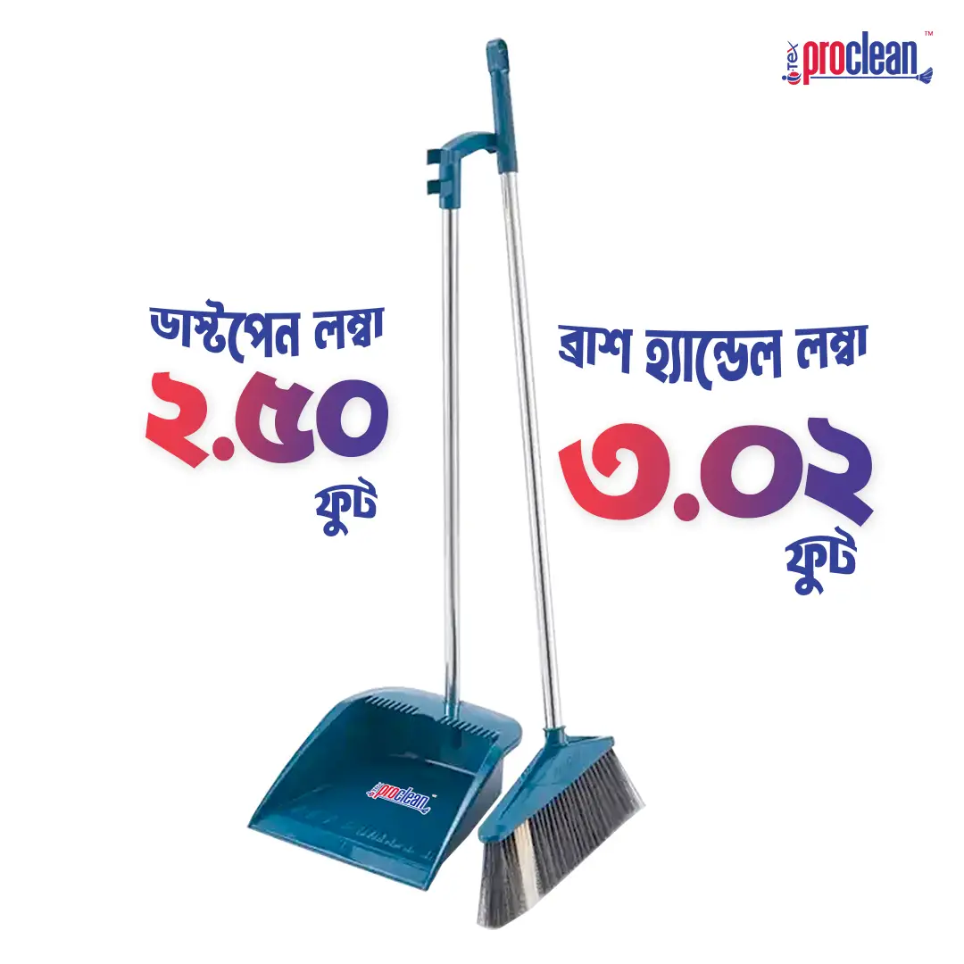 Picture of Proclean Long Handle Broom And Dustpan_CB-0865 with Comb Set for Home Office Lobby Floor Cleaning and Dusting