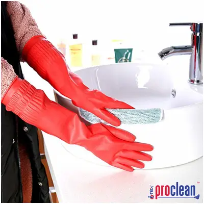 Picture of Proclean Kitchen Dishwashing Cleaning Gloves_1 Pair_KG-0698 , Rubber Cleaning Gloves for Household Washing Dishes Cleaning Gardening, Non-Slip Dishwashing Gloves Reusable for Women & Men