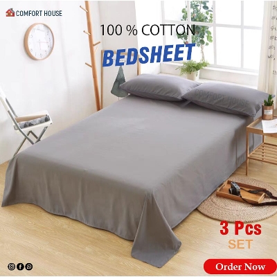 Picture of Grey Colour King Size Bed Sheet With 2 Pcs Pillow Cover - Enhance Your Bedroom Ambiance - Washable