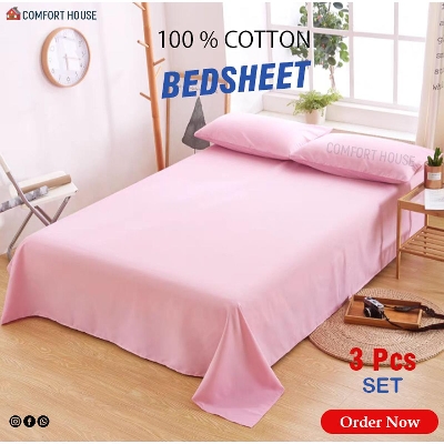 Picture of Solid Pink Colour King Size Bed Sheet With Pillow Cover - Bed Sheet