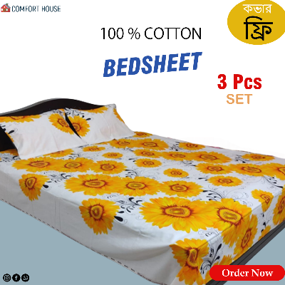 Picture of 100% Cotton king size Bed sheet with Two Pillow Cover