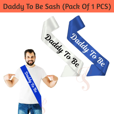 Dad To Be Satin Sash – Blue & White Sash for Baby Shower Decoration (Pack of 1 Pc)