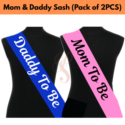 Mom To Be Sash & Dad To Be Sash – Pink & Blue Baby Shower Decoration (Pack of 2 Pc)