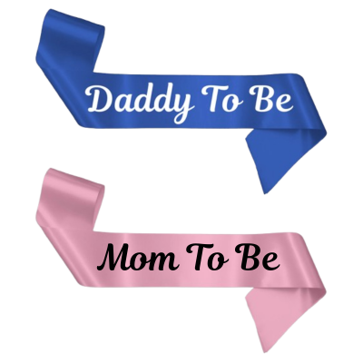 Mom To Be Sash & Dad To Be Sash – Pink & Blue Baby Shower Decoration (Pack of 2 Pc)