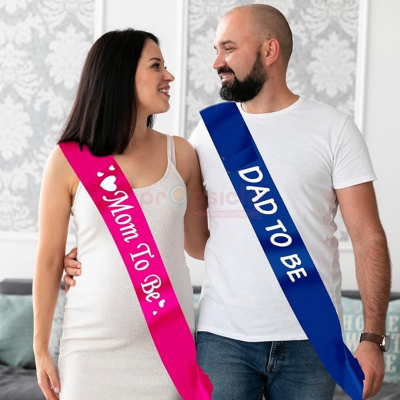 Mom To Be Sash & Dad To Be Sash – Pink & Blue Baby Shower Decoration (Pack of 2 Pc)