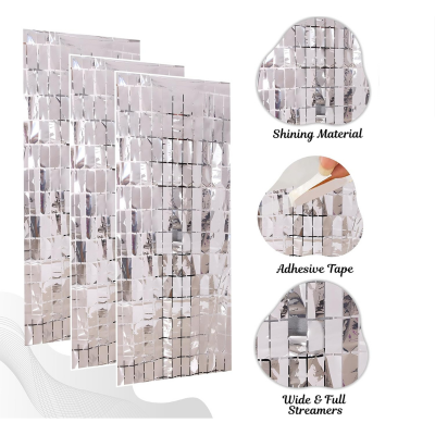 Square Foil Curtain Backdrop – Golden, Silver, Blue & Pink Metallic Box Foil Curtains for Party Decor – (Pack of 1 Pc)