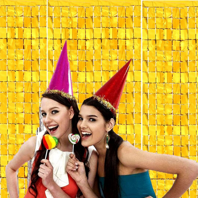 Square Foil Curtain Backdrop – Golden, Silver, Blue & Pink Metallic Box Foil Curtains for Party Decor – (Pack of 1 Pc)