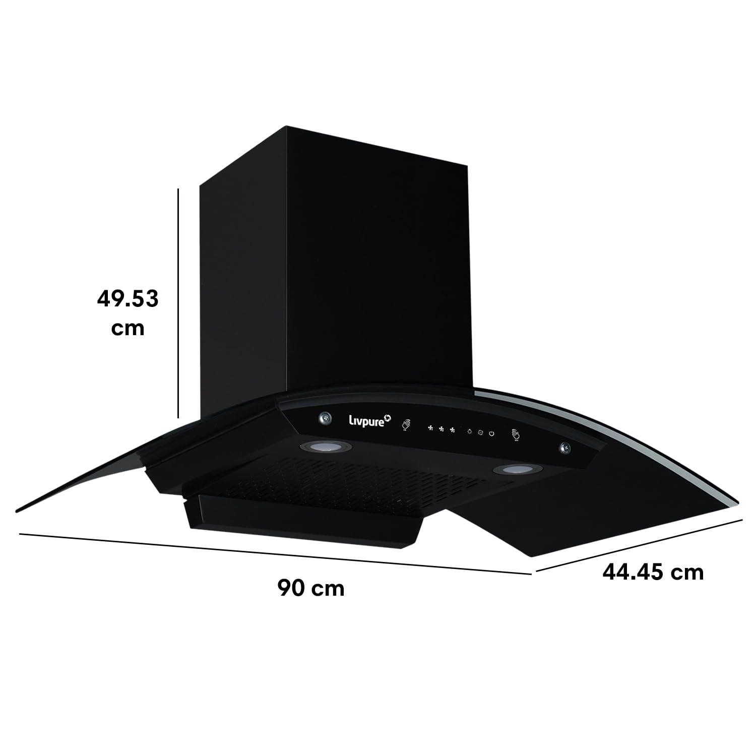 Picture of Livpure Swirl 90 1400 m3/hr Curved Glass | Filterless Autoclean Kitchen Hood |10 Year Warranty On Motor|Touch & Gesture Control, Black