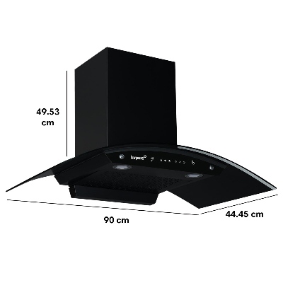 Picture of Livpure Swirl 90 1400 m3/hr Curved Glass | Filterless Autoclean Kitchen Hood |10 Year Warranty On Motor|Touch & Gesture Control, Black