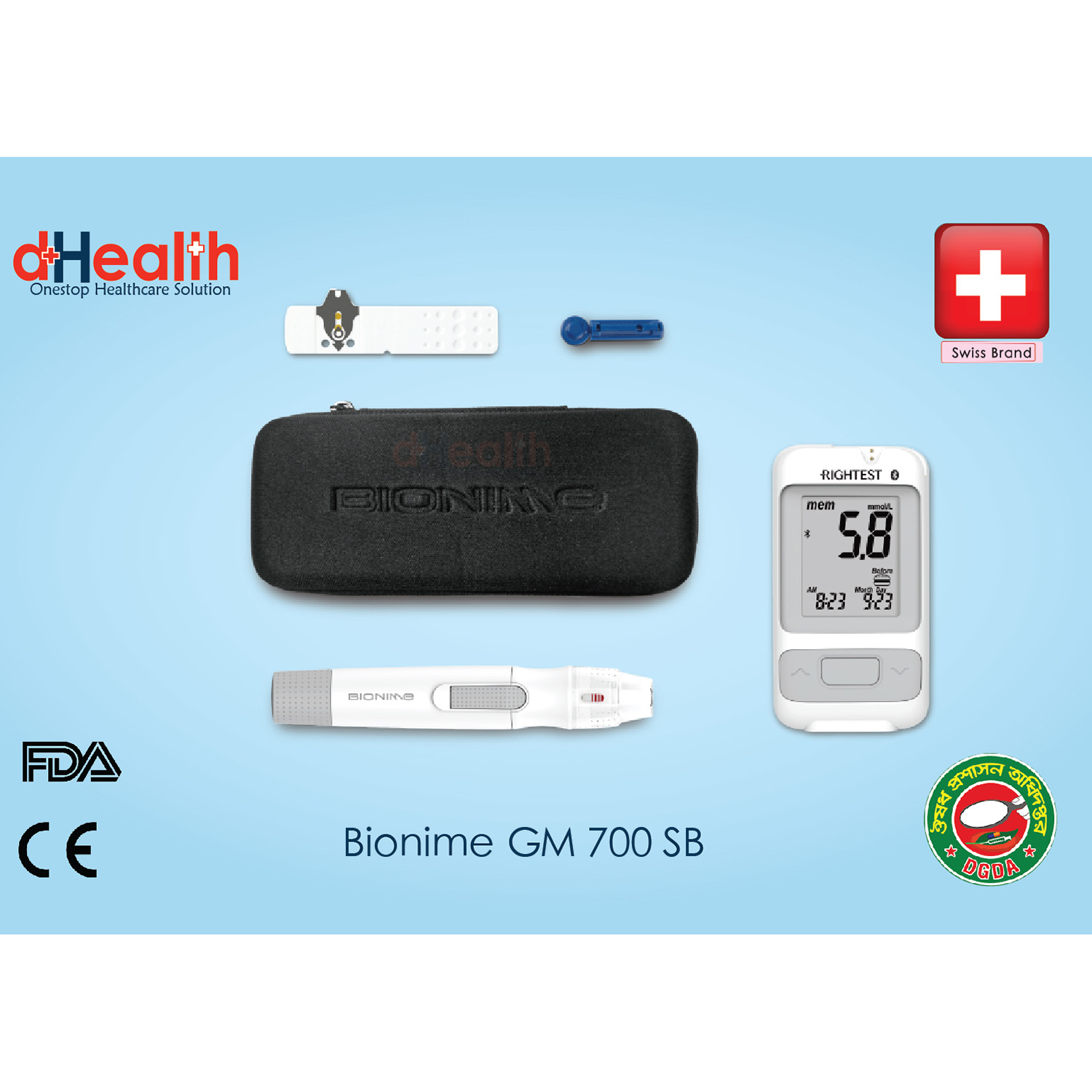 Picture of Bionime Glucometer GM 700SB Meter with 10 Test Strips, Blood Glucose Test Meter