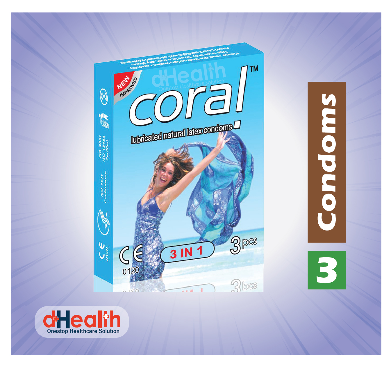 Picture of Coral 3 in 1 Condom Full Box / 10's Pack (30 Pcs)