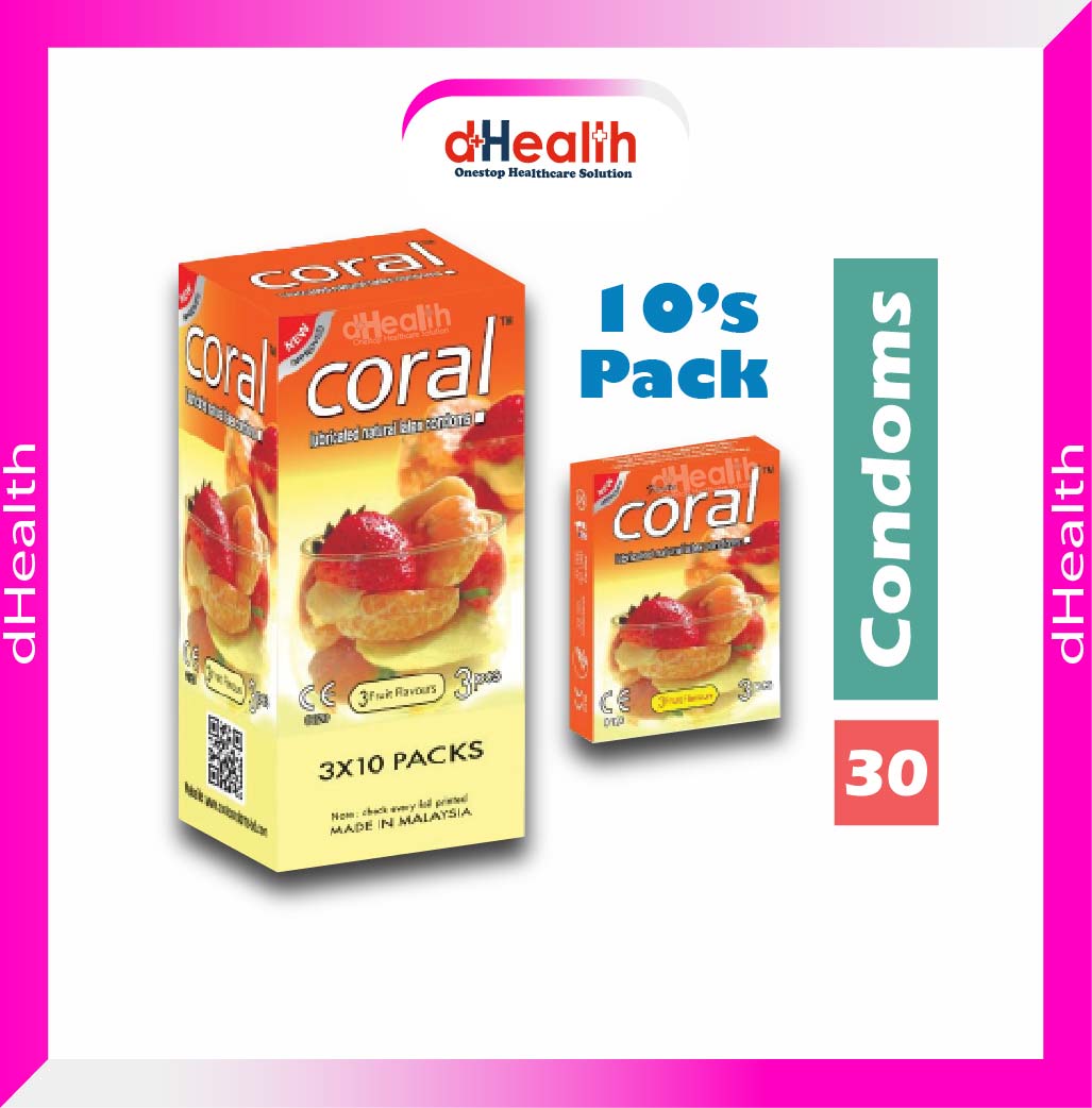 Picture of Coral 3 Fruits Flavor Condom Fruits Full Box / 10's Pack (30 Pcs)