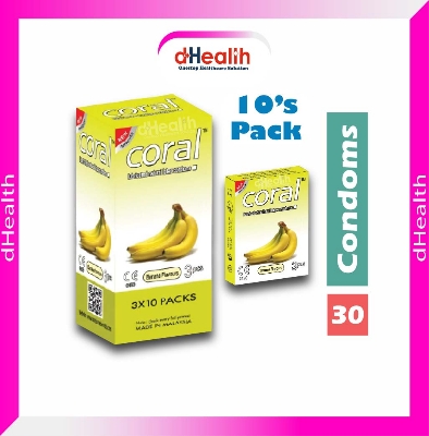 Picture of Coral Banana Flavor Condom Full Box 10's Pack (30 Pcs)