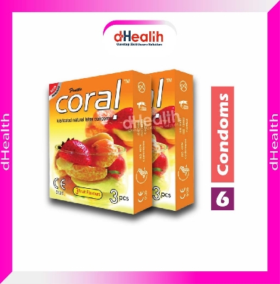 Picture of Coral 3 Fruits Flavor Condom Fruits 2's Combo Pack, 6 Pcs