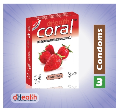 Picture of Coral Strawberry Flavor Lubricated Natural  Latex Condom Full Box 10 Pack (30 Pcs)
