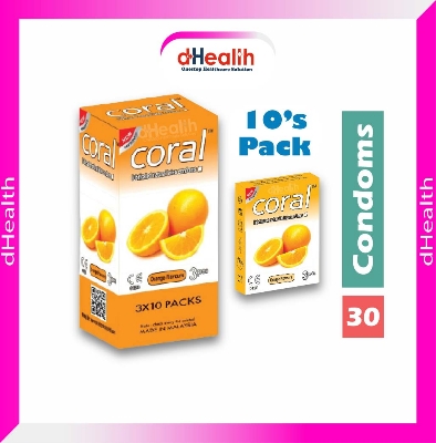 Picture of Coral Orange Flavor Condom Full Box / 10's Pack (30 Pcs)