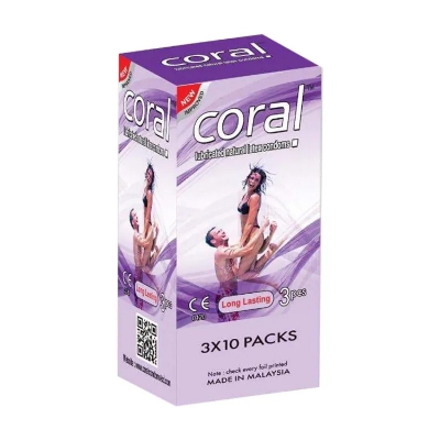 Picture of Coral Long Lasting Condom Full Box / 10's Pack (30 Pcs)