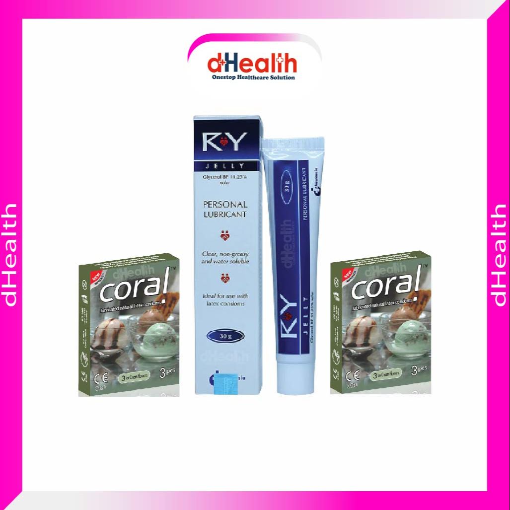 Picture of RY Jelly Personal Lubricant 30gm 1 Pc & Coral 3 Ice Cream Flavor condom 2 Pack (6pcs) Combo