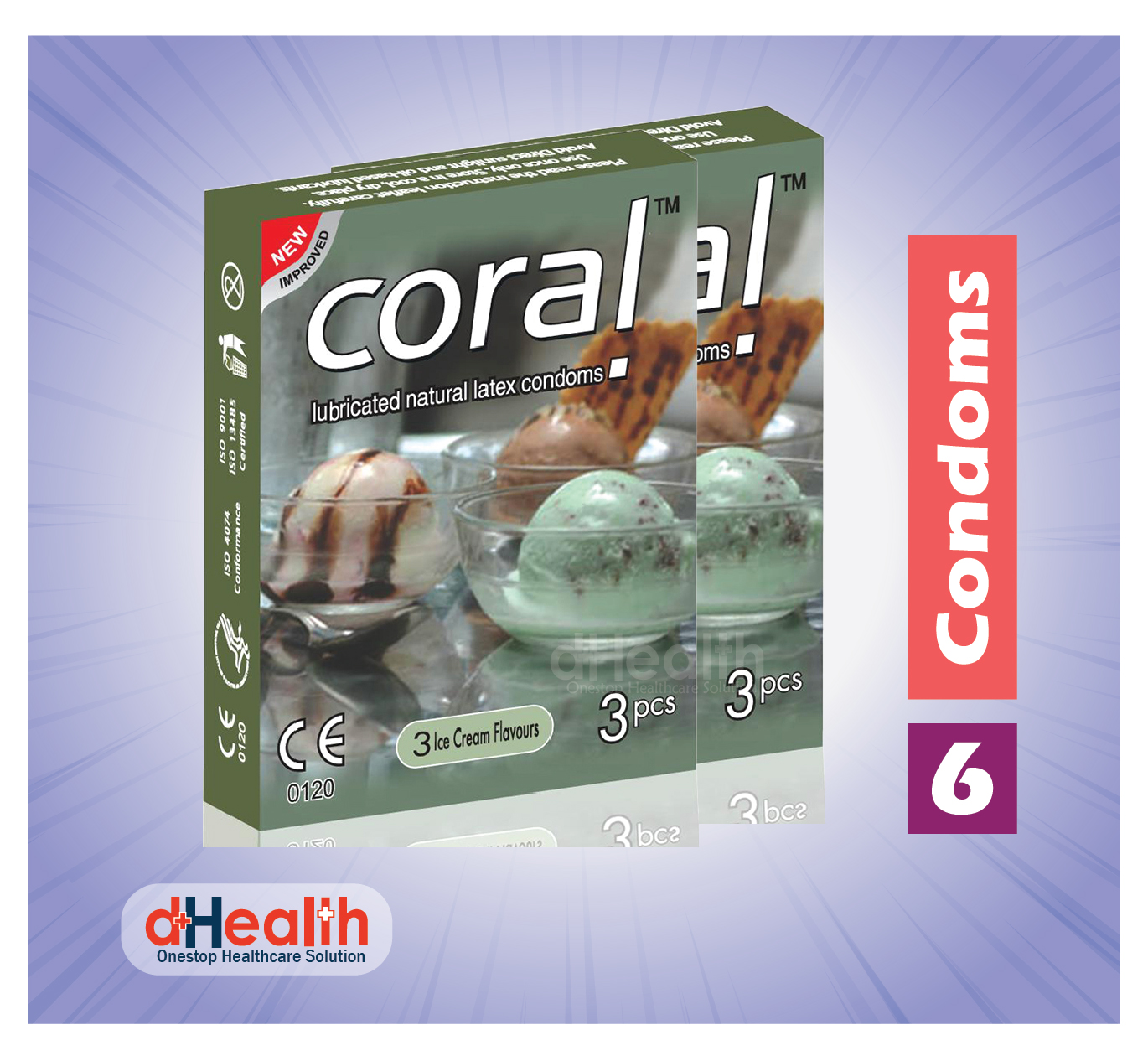 Picture of RY Jelly Personal Lubricant 30gm 1 Pc & Coral 3 Ice Cream Flavor condom 2 Pack (6pcs) Combo