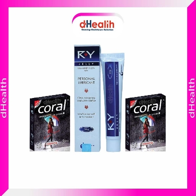 Picture of RY Jelly Personal Lubricant 30gm 1 Pc & Coral Extra Time condom 2 Pack (6pcs) Combo
