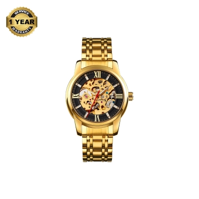 Picture of SKMEI 9222 Golden Stainless Steel Automatic Watch For Men - Black & Golden