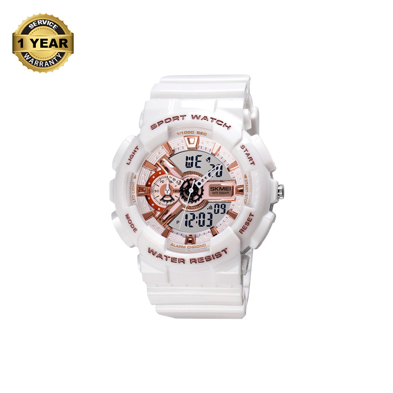 Picture of SKMEI SK1688 White PU Dual Time Watch For Unisex - White