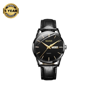 Picture of OLEVS 6898 Black PU Leather Analog Watch For Men - Black