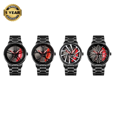 Picture of SKMEI 1990 Black Stainless Steel Rotation Wheel Fashion Waterproof Analog Quartz Watch For Men