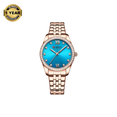 Picture of CURREN 9086 RoseGold Stainless Steel Analog Watch For Women - Sky Blue & RoseGold