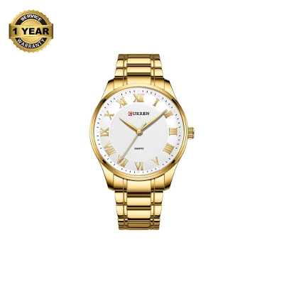 Picture of CURREN 8409 Golden Stainless Steel Analog Watch For Men - White & Golden