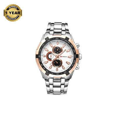 Picture of CURREN 8023S Silver Stainless Steel Chronograph Watch For Men - White & RoseGold