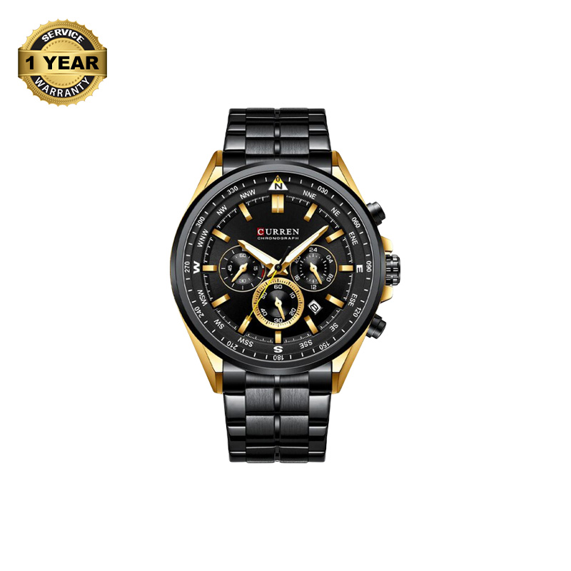 Picture of CURREN 8399 Black Stainless Steel Chronograph Watch For Men - Golden & Black