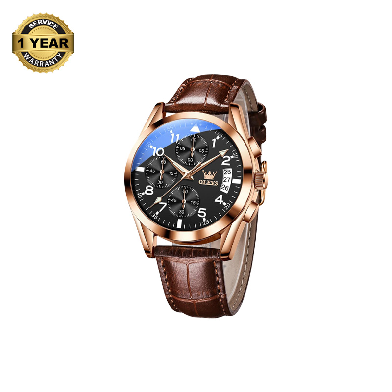 Picture of OLEVS 2878 Chocolate PU Leather Chronograph Watch For Men - Black & RoseGold