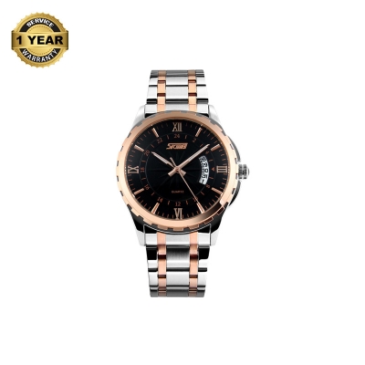 Picture of SKMEI 9069 Silver And RoseGold Two-tone Stainless Steel Analog Watch For Men - Black And RoseGold