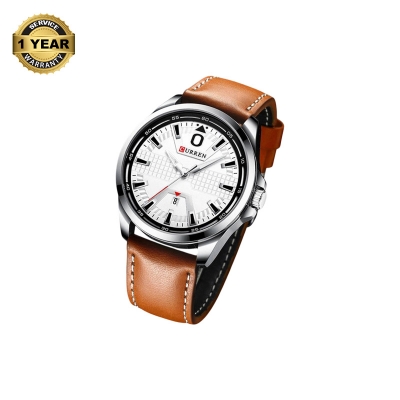 Picture of CURREN 8379 Brown PU Leather Analog Watch For Men - Silver & Brown