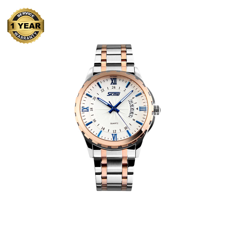 Picture of SKMEI 9069 Silver And RoseGold Two-tone Stainless Steel Analog Watch For Men - Royal Blue And RoseGold