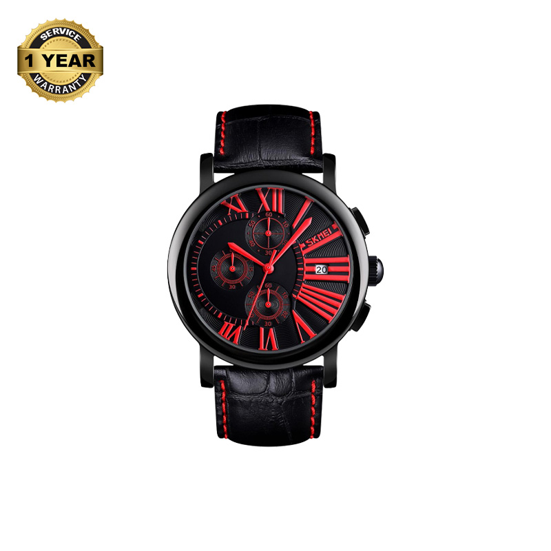 Picture of SKMEI 9196 Black PU Leather Chronograph Watch For Men - Red & Black