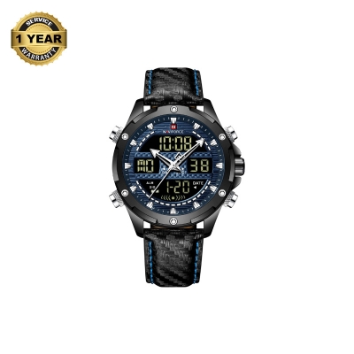 Picture of NAVIFORCE NF9194L Black PU Leather Dual Time Watch For Men - Royal Blue & Black