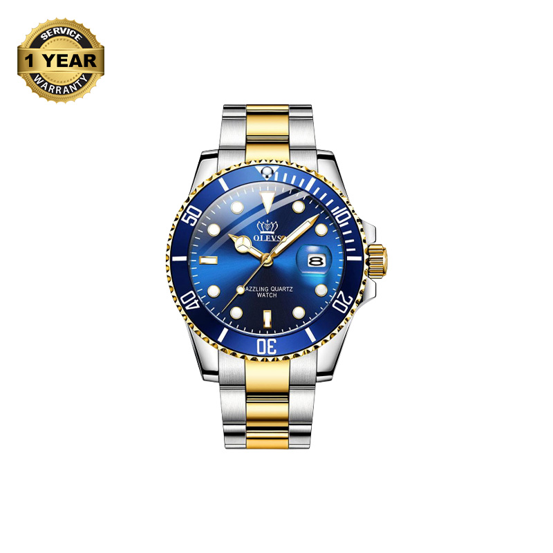 Picture of OLEVS 5885 Silver And Golden Two-tone Stainless Steel Analog Watch For Men - Royal Blue & Golden