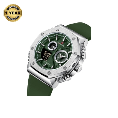 Picture of NAVIFORCE NF9216 Green TPU Silicone Strap Dual Time Watch For Men - Silver & Green