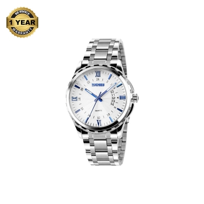 Picture of SKMEI 9069 Silver Stainless Steel Analog Watch For Men - Royal Blue & Silver - 320567158