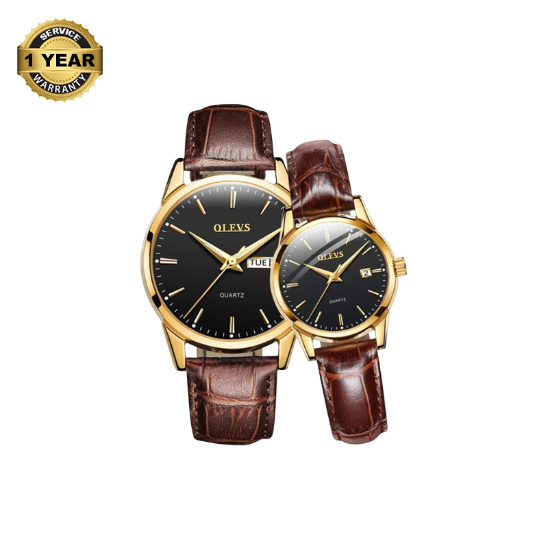 Picture of OLEVS 6898 Chocolate PU Leather Analog Wrist Watch For Couple - Black & Chocolate