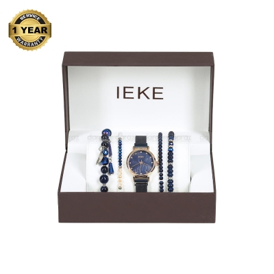 Picture of IEKE 88055 Classic Royal Blue Mesh Stainless Steel Analog Watch For Women - Rose Gold and Royal Blue