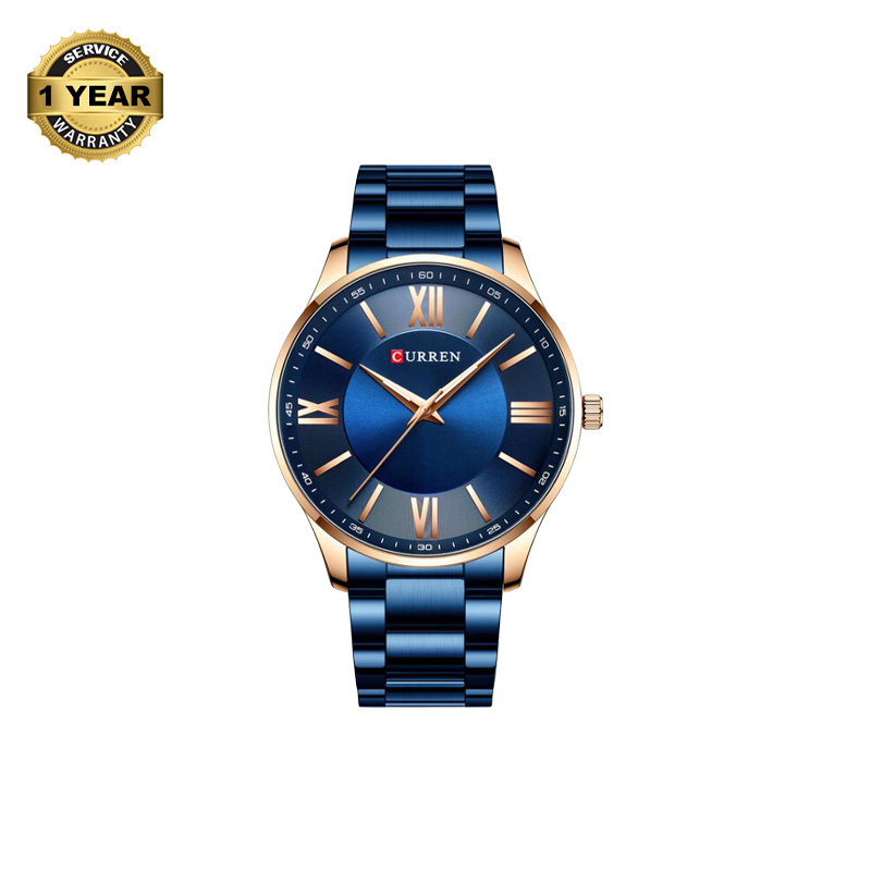 Picture of CURREN 8383 Royal Blue Stainless Steel Analog Watch For Men - RoseGold & Royal Blue