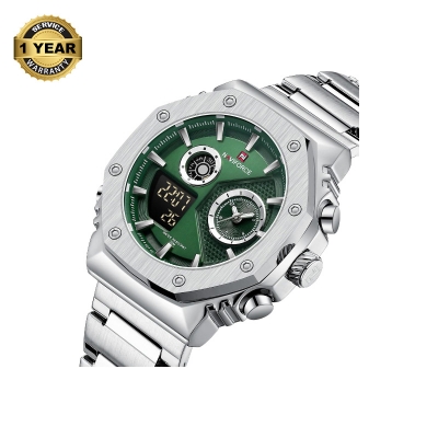 Picture of NAVIFORCE NF9216 Silver Stainless Steel Dual Time Watch For Men - Green & Silver