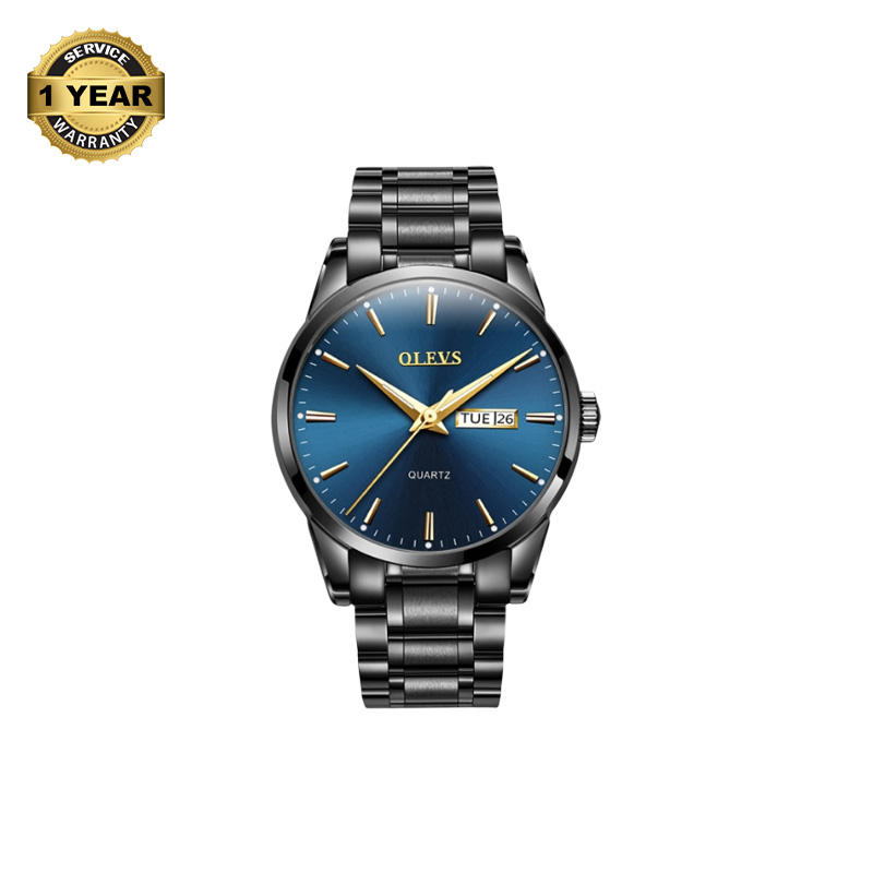 Picture of OLEVS 6898 Black Stainless Steel Analog Watch For Men - Royal Blue & Black